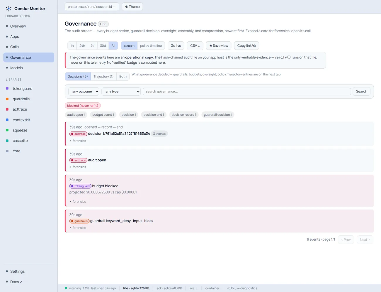 The same governance stream shown in the light theme.