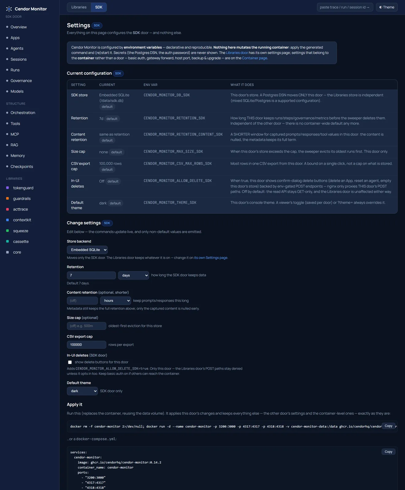 Cendor Monitor — Config, per door (dark)